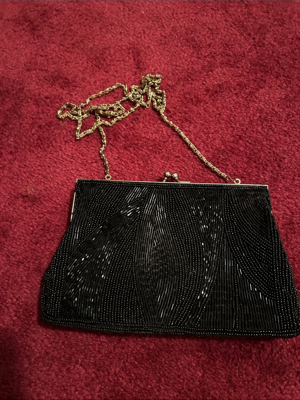 Walborg Black Beaded Clutch with Gold Chain
